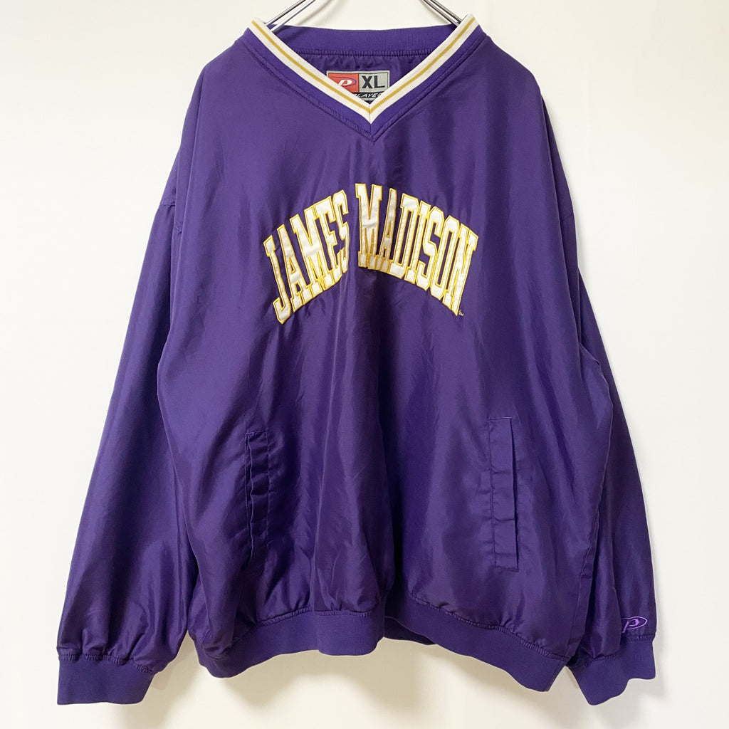 古着 used　PRO PLAYER　長袖刺繍ナイロンプルオーバー　ウインドブレーカー　JAMES MADISON　紫　XLサイズ