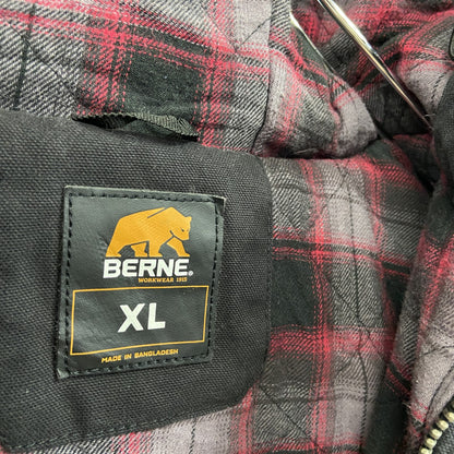 BERNE　フルジップダックパーカー　裏チェック　黒　ブラック　XLサイズ
