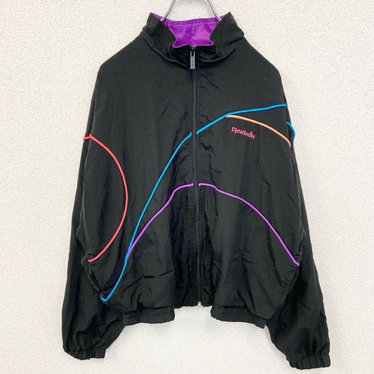 古着 used　Reebok リーボック　90s　長袖パイピングナイロンジャケット　フルジップパーカー　黒　ブラック　Mサイズ