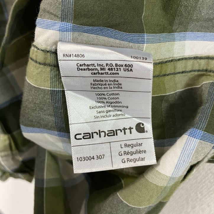Carhartt　カーハート　半袖ボタンダウンシャツ　ラウンドシャツ　オンブレチェック　緑　グリーン　Lサイズ