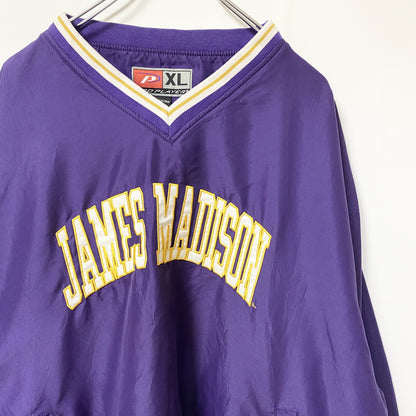 古着 used　PRO PLAYER　長袖刺繍ナイロンプルオーバー　ウインドブレーカー　JAMES MADISON　紫　XLサイズ