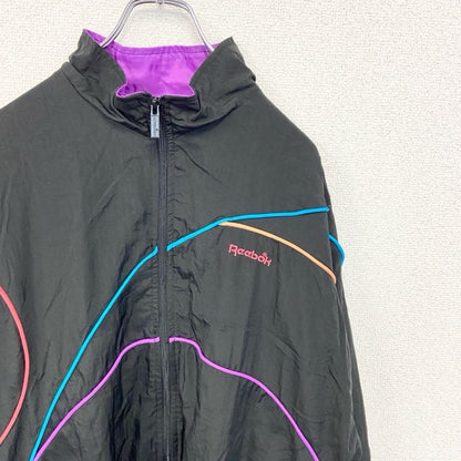 古着 used　Reebok リーボック　90s　長袖パイピングナイロンジャケット　フルジップパーカー　黒　ブラック　Mサイズ
