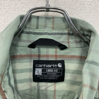 Carhartt　カーハート　半袖ボタンダウンシャツ　ラウンドシャツ　ダブルポケット　チェック柄　緑　グリーン　Lサイズ
