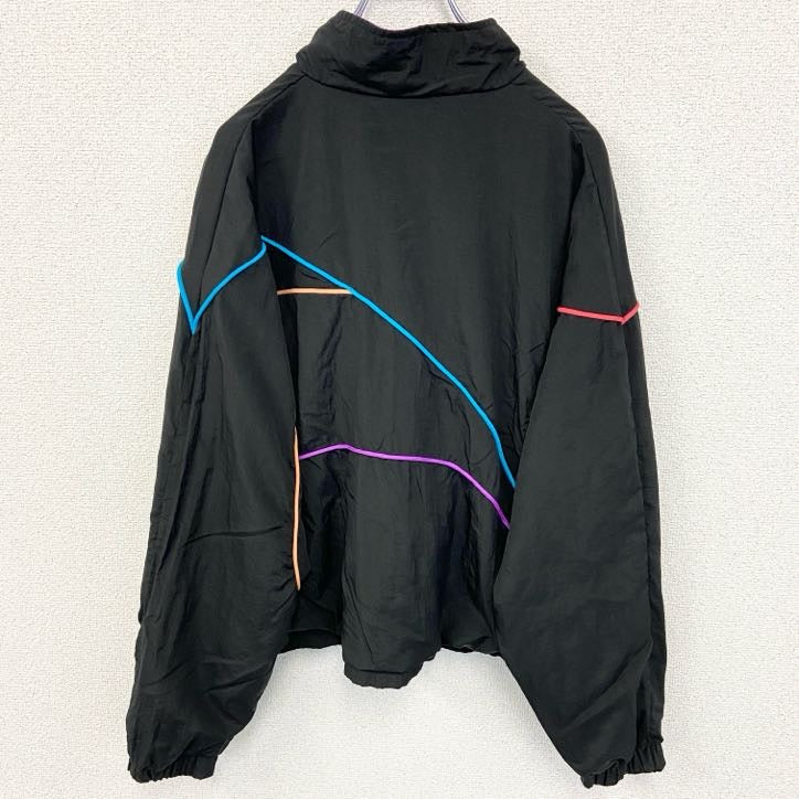 古着 used　Reebok リーボック　90s　長袖パイピングナイロンジャケット　フルジップパーカー　黒　ブラック　Mサイズ
