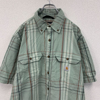 Carhartt　カーハート　半袖ボタンダウンシャツ　ラウンドシャツ　ダブルポケット　チェック柄　緑　グリーン　Lサイズ