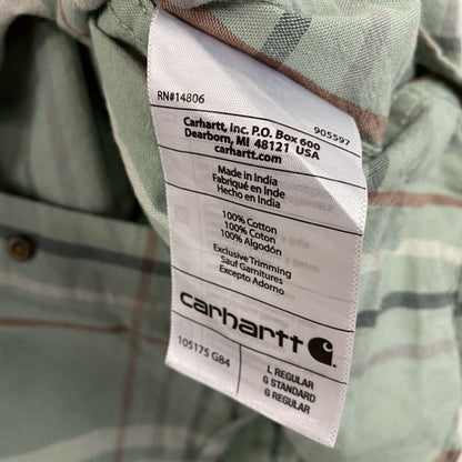 Carhartt　カーハート　半袖ボタンダウンシャツ　ラウンドシャツ　ダブルポケット　チェック柄　緑　グリーン　Lサイズ