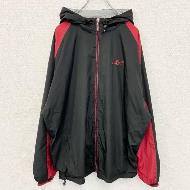 古着 used　Reebok リーボック　長袖ナイロンジャケット　フルジップパーカー　ワンポイントロゴプリント　XLサイズ