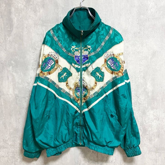 古着 used　LAVON　長袖フルジップデザインナイロンジャケット　緑　グリーン　レトロ　個性的　秋冬服　Sサイズ