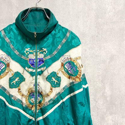 古着 used　LAVON　長袖フルジップデザインナイロンジャケット　緑　グリーン　レトロ　個性的　秋冬服　Sサイズ