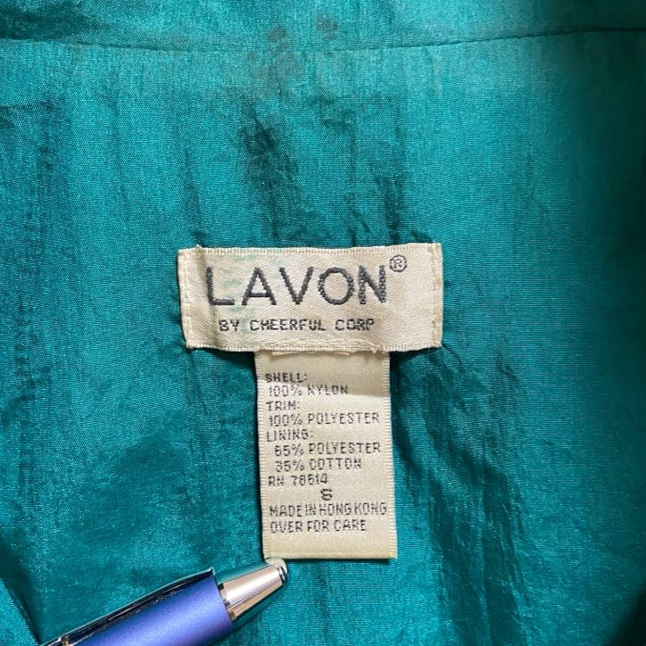 古着 used　LAVON　長袖フルジップデザインナイロンジャケット　緑　グリーン　レトロ　個性的　秋冬服　Sサイズ