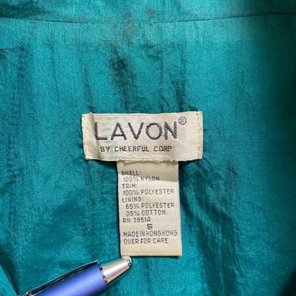 古着 used　LAVON　長袖フルジップデザインナイロンジャケット　緑　グリーン　レトロ　個性的　秋冬服　Sサイズ