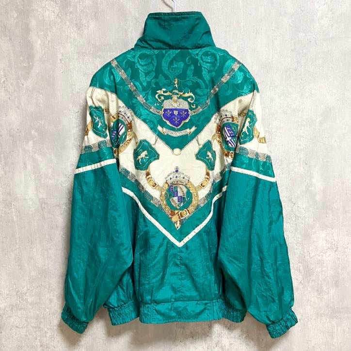 古着 used　LAVON　長袖フルジップデザインナイロンジャケット　緑　グリーン　レトロ　個性的　秋冬服　Sサイズ