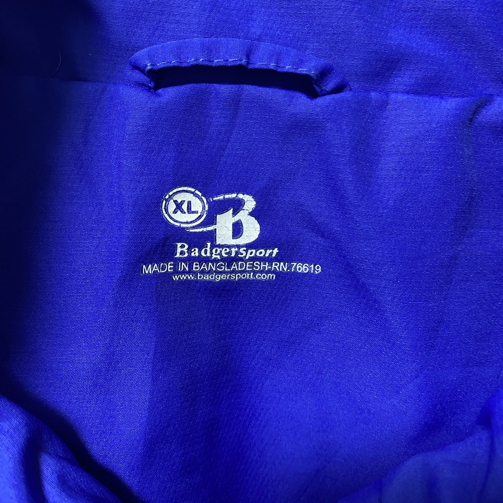 古着 used　Badgersport　長袖刺繍ハーフジップナイロンジャケット　ウィンドブレーカー　フットボール　青　XLサイズ