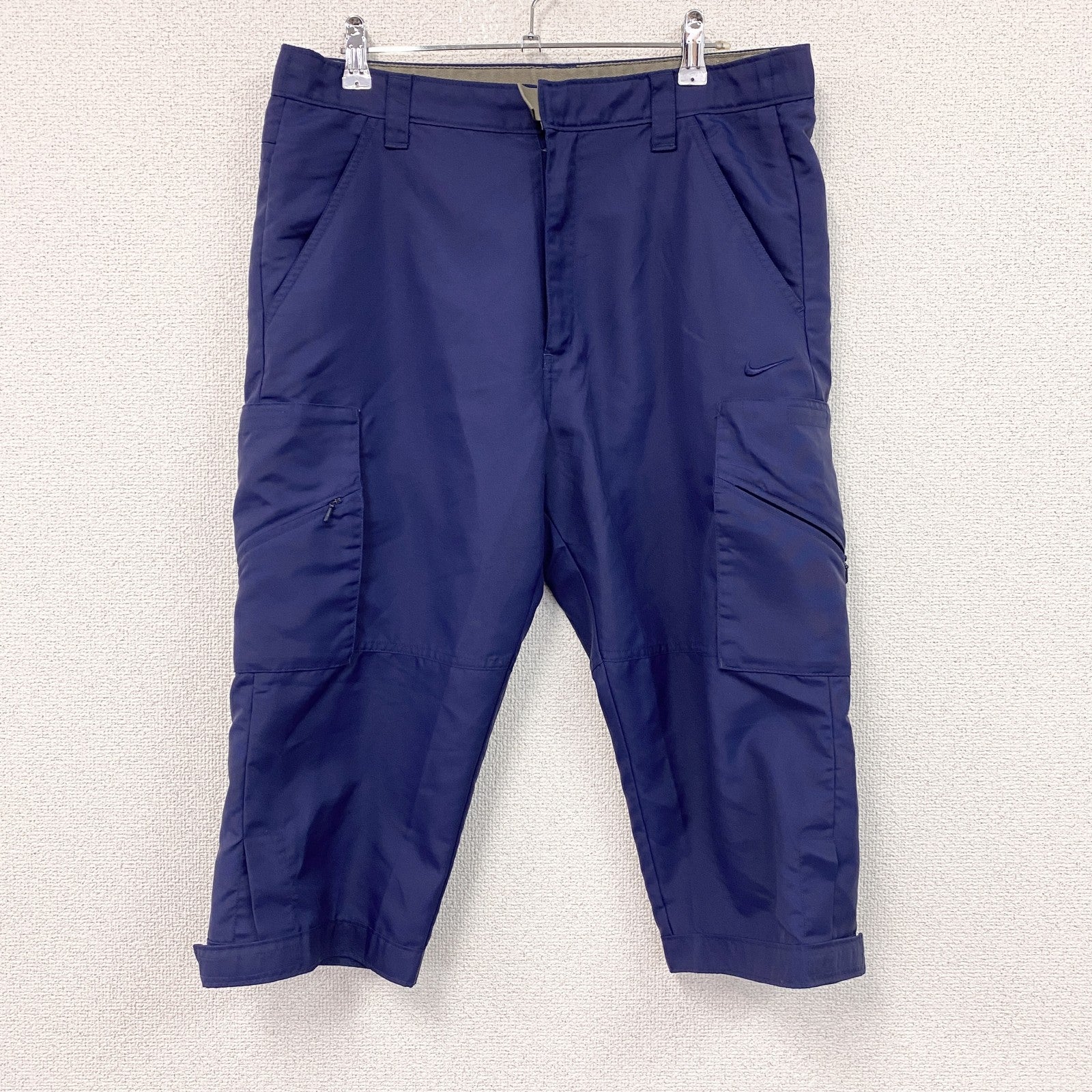 00s　NIKE　ナイキ　ナイロンハーフパンツ　クロップドパンツ　ヴィンテージ　紺　ネイビー　Lサイズ