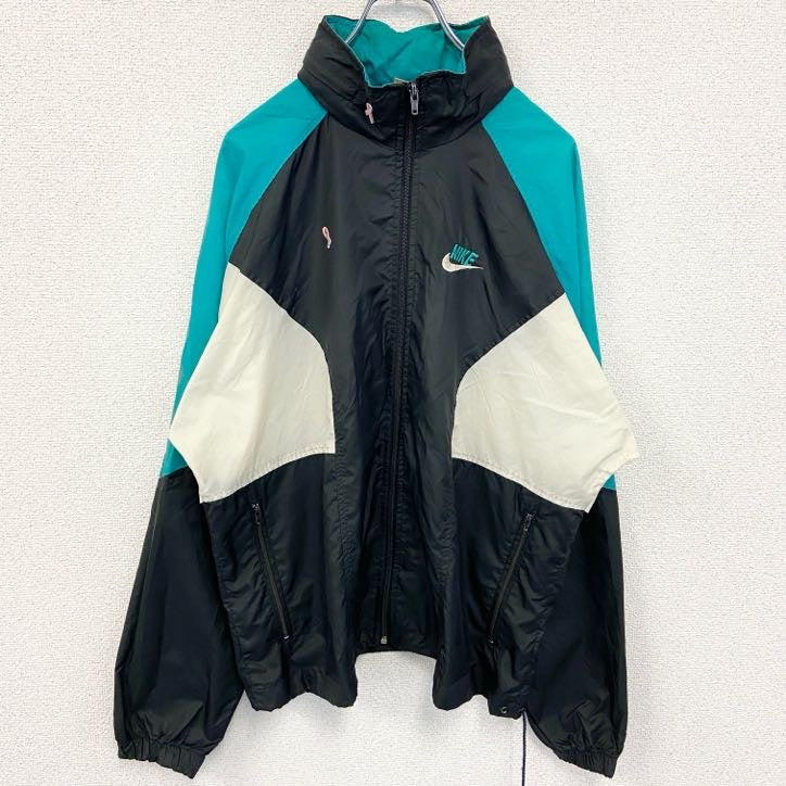 古着 used　NIKE ナイキ　90s　長袖ワンポイントロゴ刺繍ナイロンジャケット　マルチカラー　ハイネック　Lサイズ