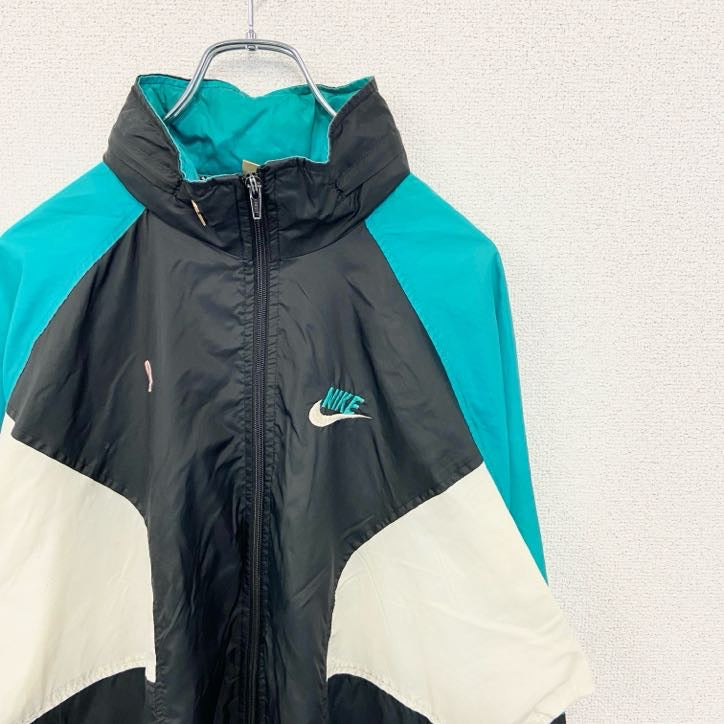 古着 used　NIKE ナイキ　90s　長袖ワンポイントロゴ刺繍ナイロンジャケット　マルチカラー　ハイネック　Lサイズ