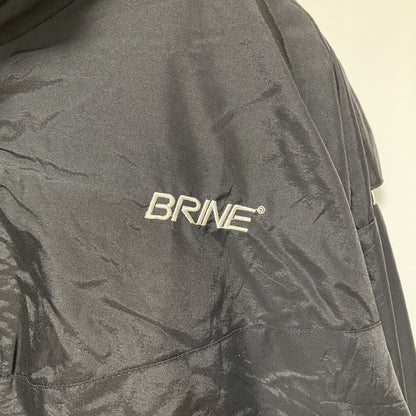 古着 used　BRINE　長袖ハーフジップナイロンスタジャン　ハイネックプルオーバー　刺繡デザイン　ホッケー　黒　XLサイズ