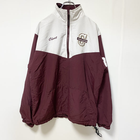 古着 used　USA製　BOATHOUSE　長袖ハーフジップナイロンジャケット　ハイネック　チャールストン　赤　白　Mサイズ