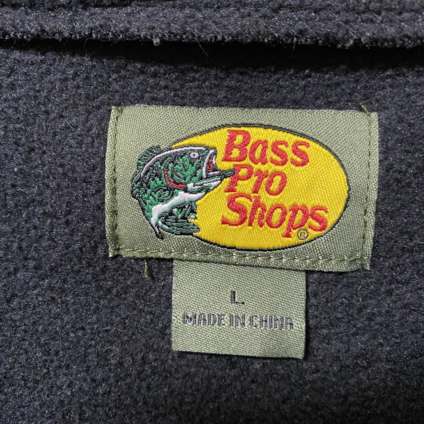 古着 used　Bass Pro Shops　長袖フルジップフリースジャケット　ワンポイントロゴ刺繍　ノームコア　黒　Lサイズ
