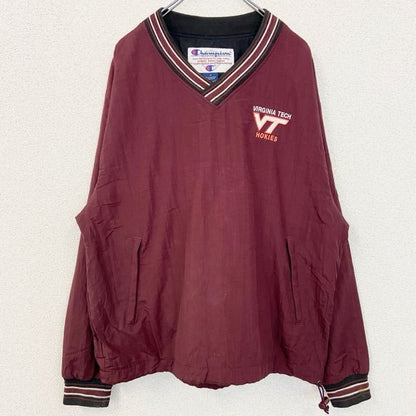 古着 used　Champion　チャンピオン　長袖カレッジナイロンプルオーバー　ポイント刺繍　バージニア工科大学　ワインレッド