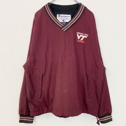 古着 used　Champion　チャンピオン　長袖カレッジナイロンプルオーバー　ポイント刺繍　バージニア工科大学　ワインレッド
