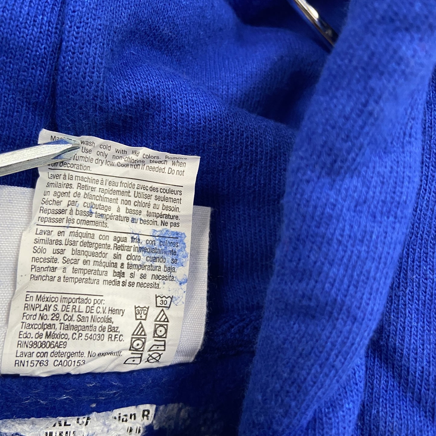 Champion　チャンピオン　リバースウィーブ　スウェットパーカー/フーディー　刺繡ロゴ　青　ブルー　XLサイズ