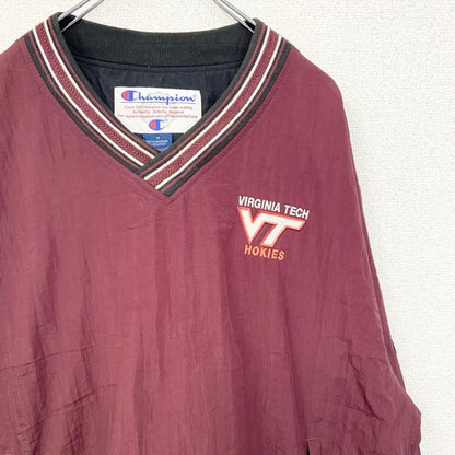 古着 used　Champion　チャンピオン　長袖カレッジナイロンプルオーバー　ポイント刺繍　バージニア工科大学　ワインレッド