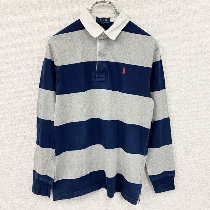 POLO RALPH LAUREN　ポロラルフローレン　長袖ポロシャツ　ボーダー　紺　ネイビー　グレー　L(14-16)サイズ