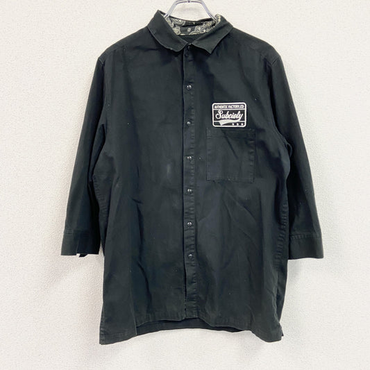 Subciety　サブサエティ　七分袖シャツ　ワッペン　黒　ブラック　XXLサイズ