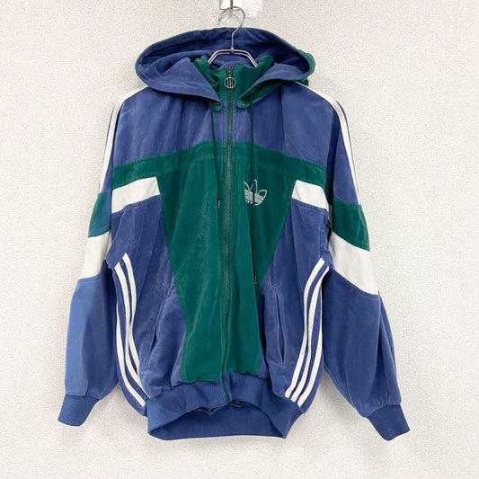 ～90s　adidas　アディダス　フーデットベロアトラックジャケット/ジャージ　紺　ネイビー　Mサイズ