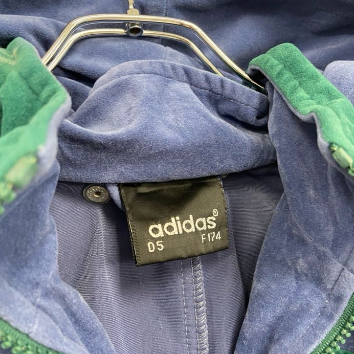 ～90s　adidas　アディダス　フーデットベロアトラックジャケット/ジャージ　紺　ネイビー　Mサイズ