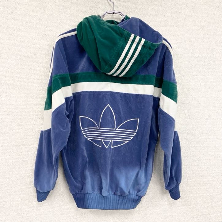 ～90s　adidas　アディダス　フーデットベロアトラックジャケット/ジャージ　紺　ネイビー　Mサイズ
