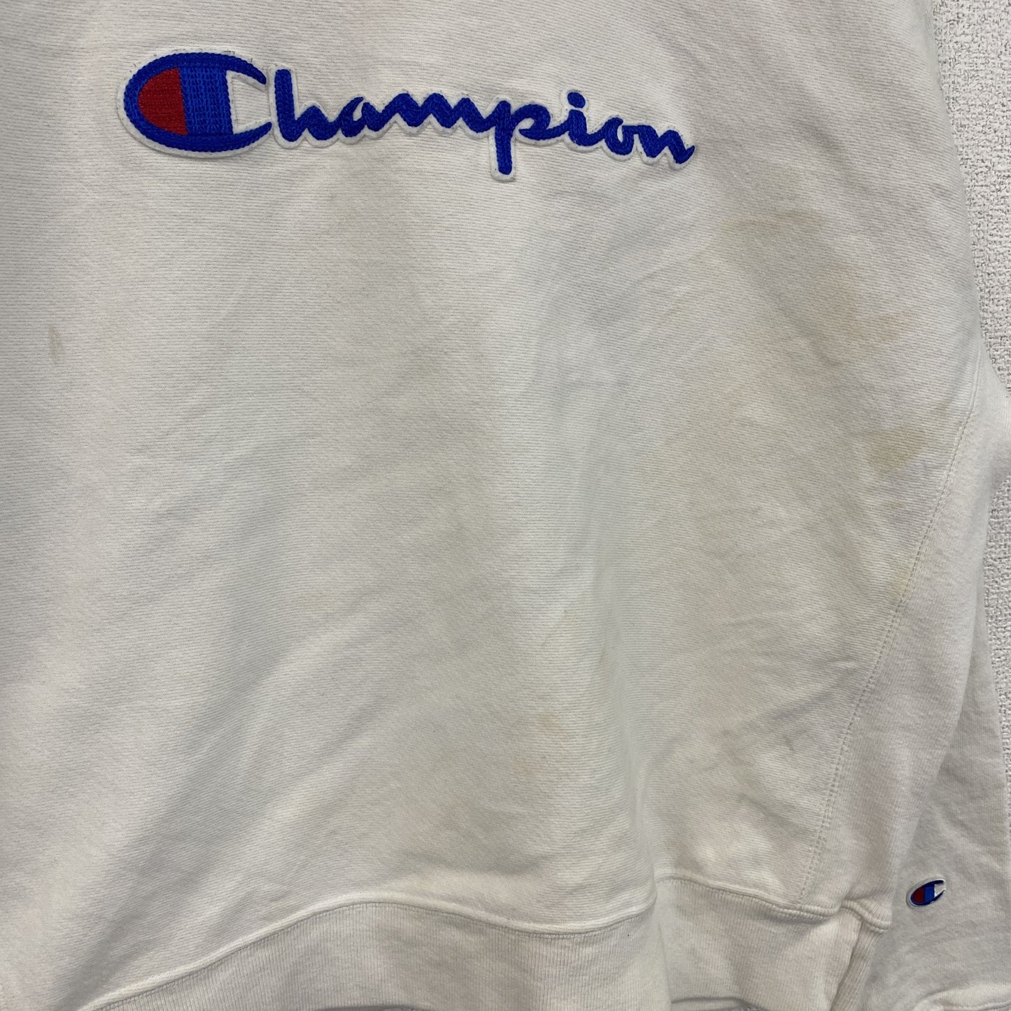 Champion　チャンピオン　リバースウィーブ　スウェット/トレーナー　刺繍ロゴ　デカロゴ　現行　白　ホワイト　XLサイズ