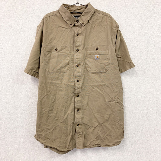 Carhartt　カーハート　半袖ボタンダウンシャツ　ワークシャツ　ダブルポケット　ベージュ　XLサイズ