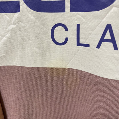 古着 used　Reebok　長袖プリントロゴデザインスウェット　トレーナー　クルーネック　ピンク　白　紫　トライカラー　Lサイズ