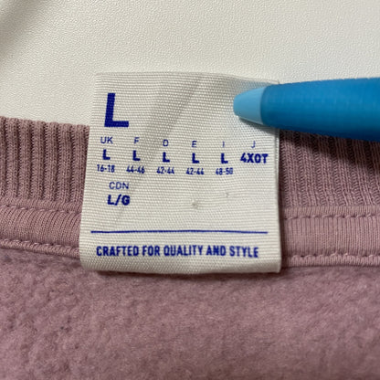 古着 used　Reebok　長袖プリントロゴデザインスウェット　トレーナー　クルーネック　ピンク　白　紫　トライカラー　Lサイズ