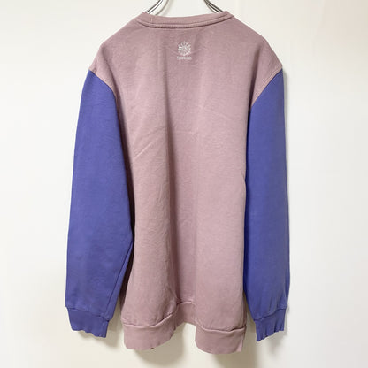 古着 used　Reebok　長袖プリントロゴデザインスウェット　トレーナー　クルーネック　ピンク　白　紫　トライカラー　Lサイズ