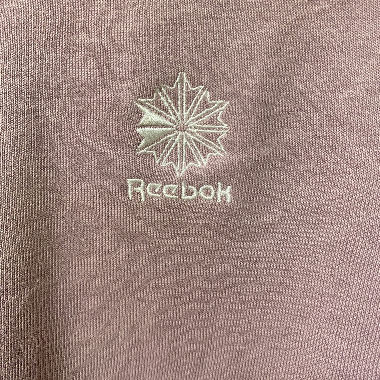 古着 used　Reebok　長袖プリントロゴデザインスウェット　トレーナー　クルーネック　ピンク　白　紫　トライカラー　Lサイズ