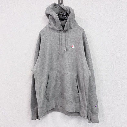 Champion　チャンピオン　リバースウィーブ　スウェットパーカー/フーディー　刺繍ロゴ　霜降りグレー　Lサイズ