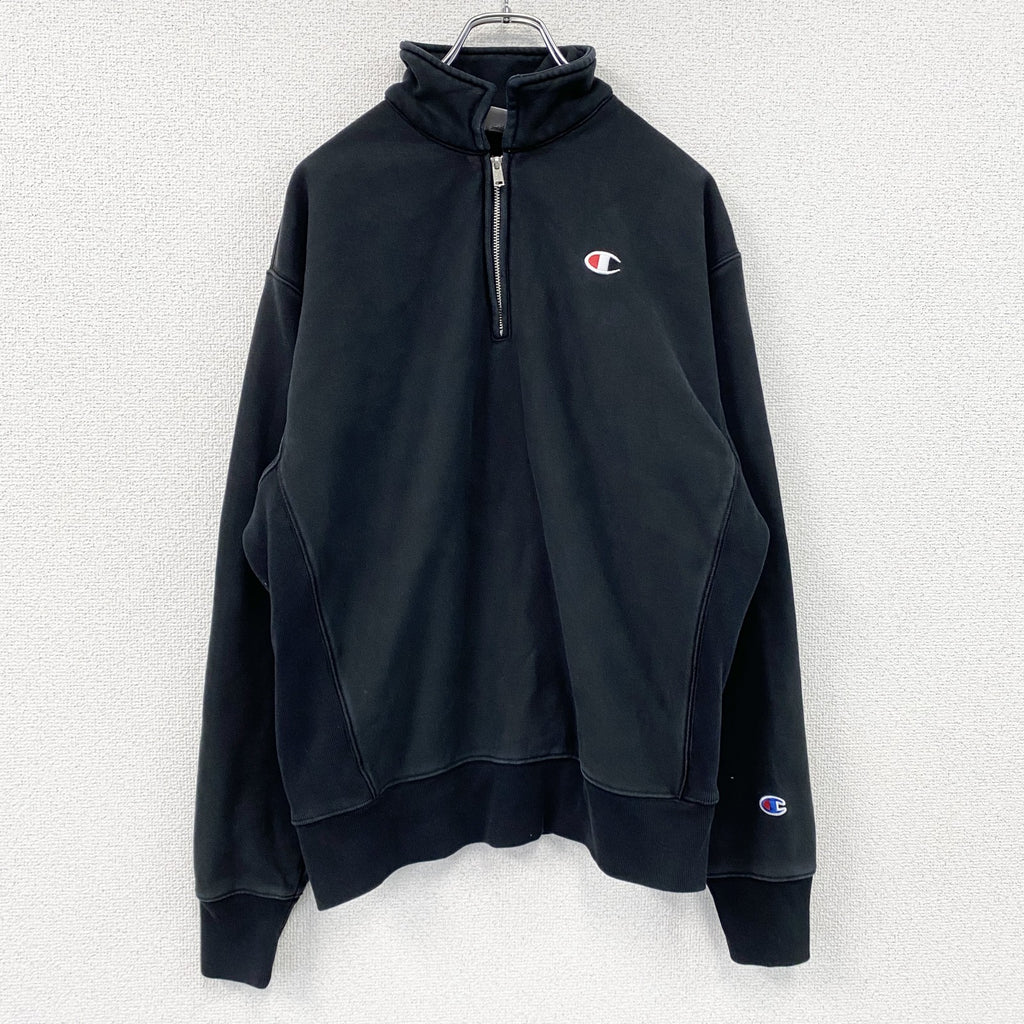 Champion　チャンピオン　リバースウィーブ　ハーフジップスウェット/トレーナー　ワンポイント　黒　ブラック　Mサイズ