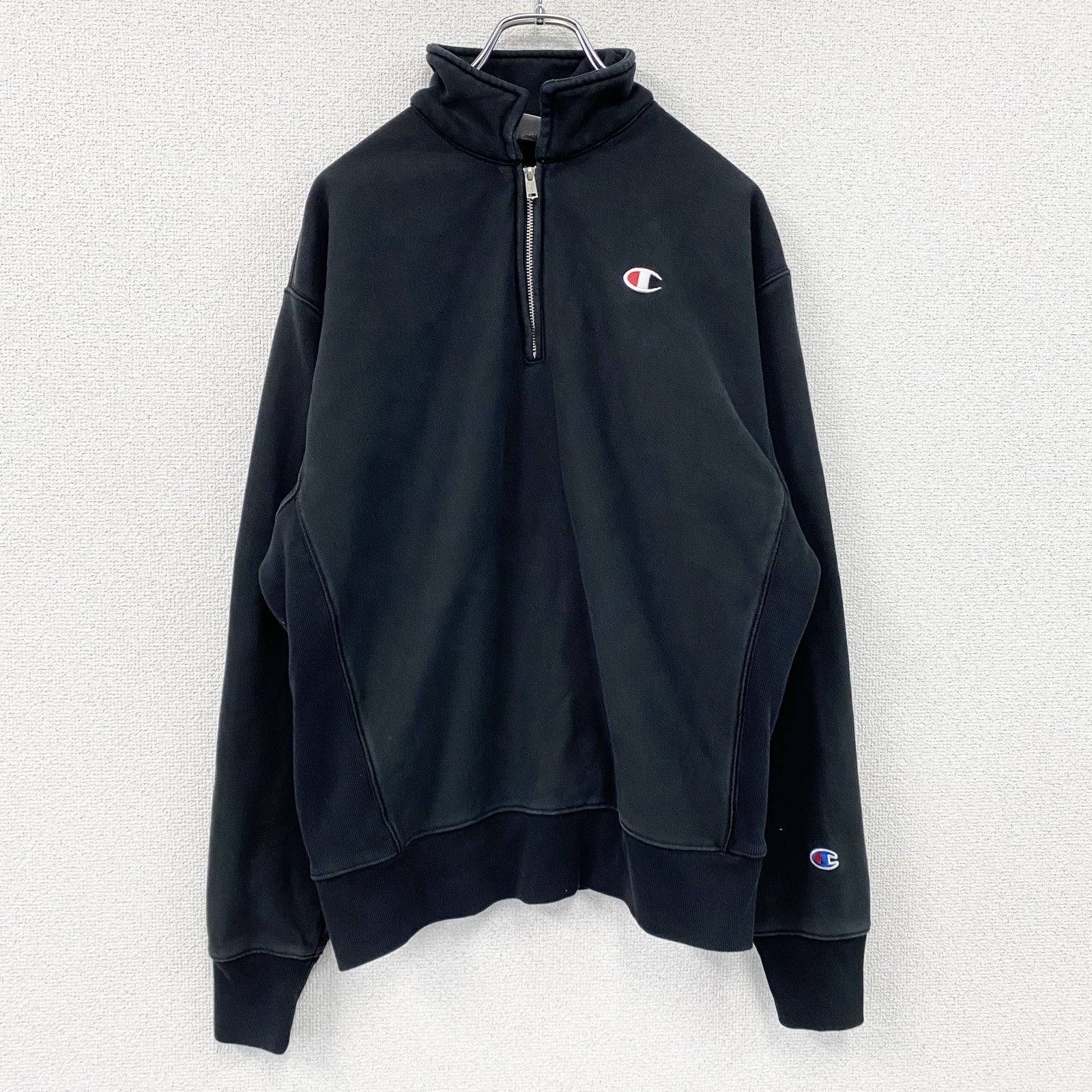 Champion　チャンピオン　リバースウィーブ　ハーフジップスウェット/トレーナー　ワンポイント　黒　ブラック　Mサイズ