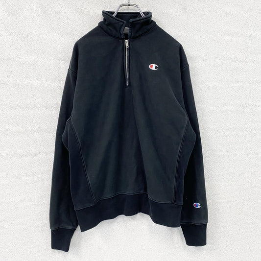 Champion　チャンピオン　リバースウィーブ　ハーフジップスウェット/トレーナー　ワンポイント　黒　ブラック　Mサイズ