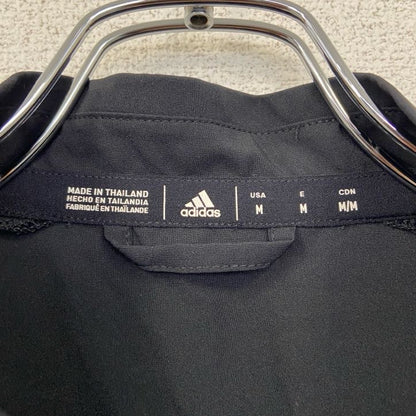 古着 used　adidas　アディダス　半袖ハーフジップナイロンジャケット　ワンポイント刺繍　黒　ブラック　Mサイズ