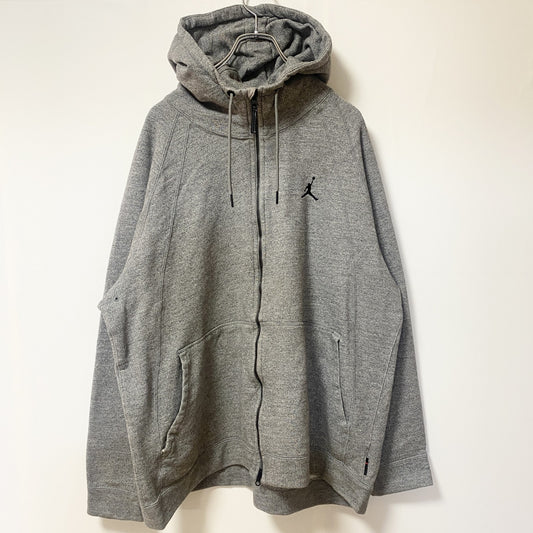 古着 used　AIR JORDAN　長袖ワンポイントロゴフルジップパーカー　スウェットフーディ　グレー　3XLサイズ
