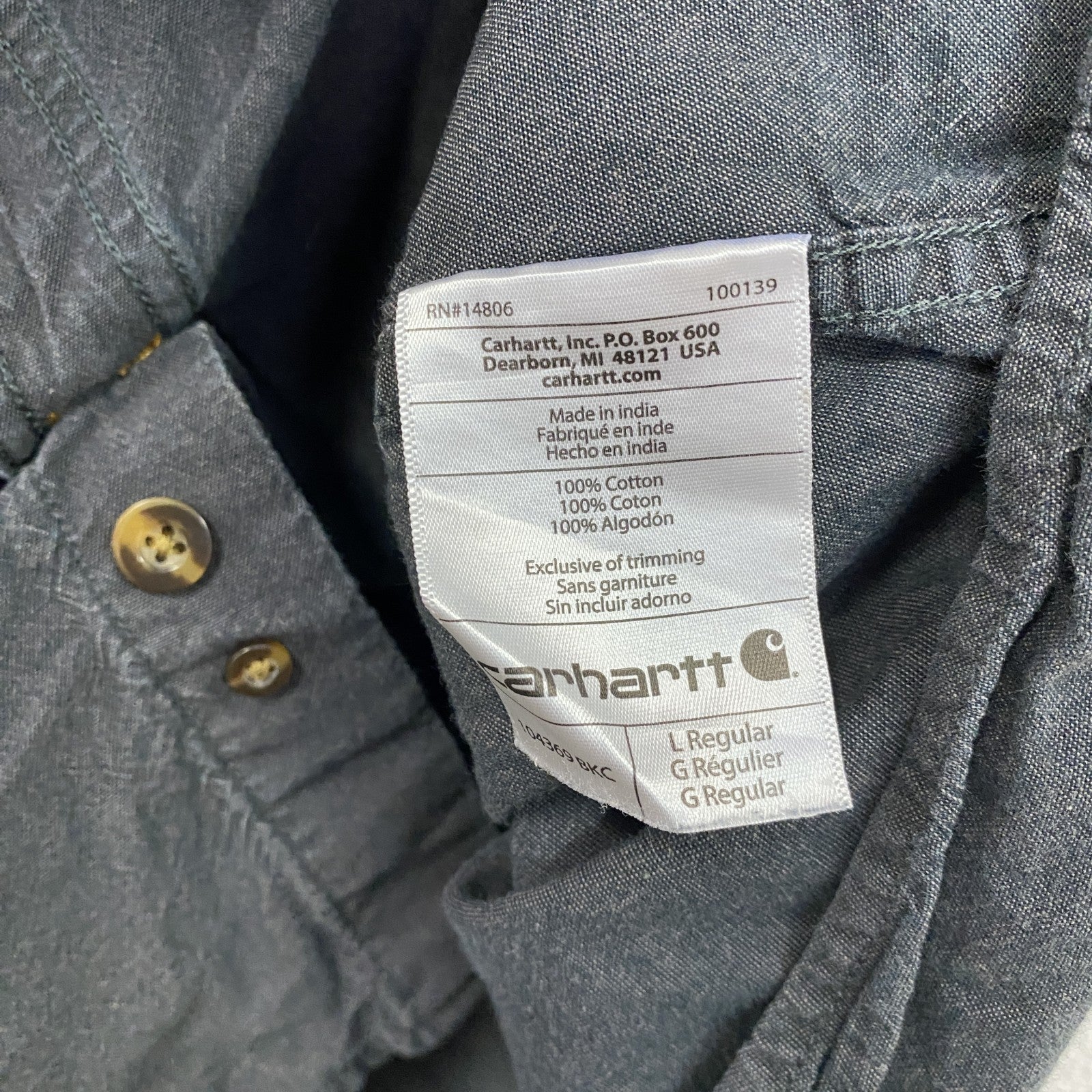 Carhartt　カーハート　半袖ボタンダウンシャツ　ワークシャツ　ダブルポケット　ダークグレー　Lサイズ