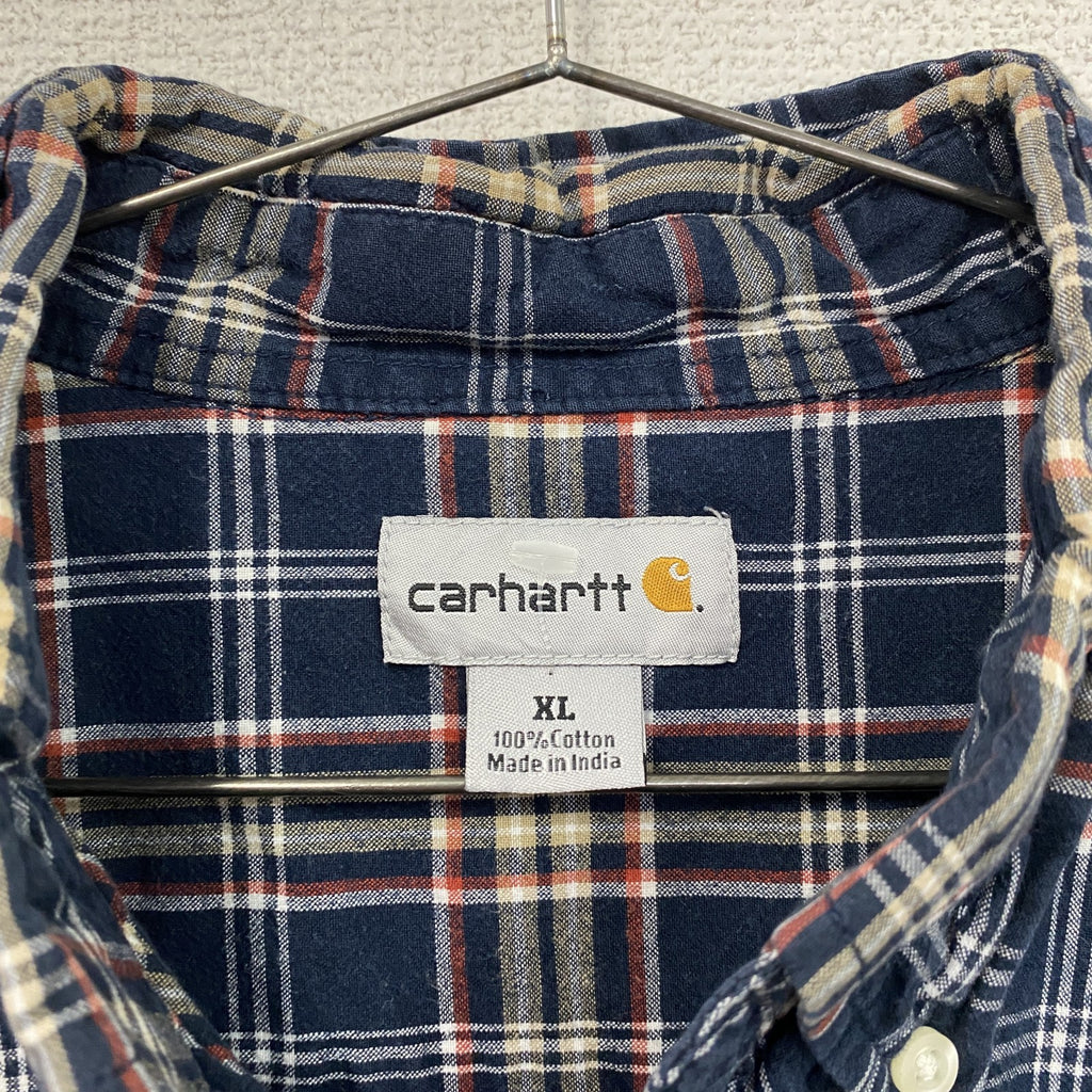 Carhartt　カーハート　半袖ボタンダウンシャツ　チェック柄　紺　ネイビー　XLサイズ
