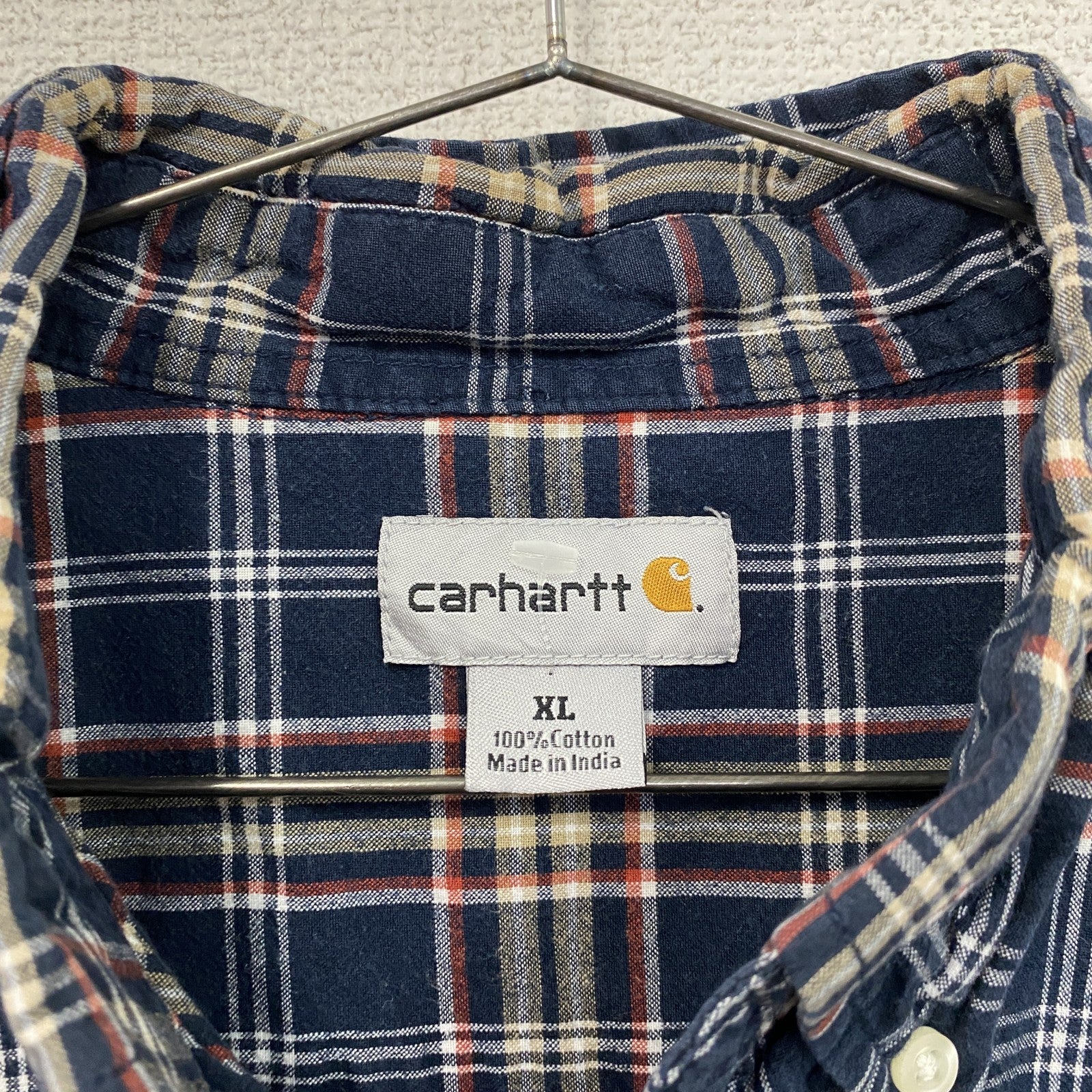 Carhartt　カーハート　半袖ボタンダウンシャツ　チェック柄　紺　ネイビー　XLサイズ