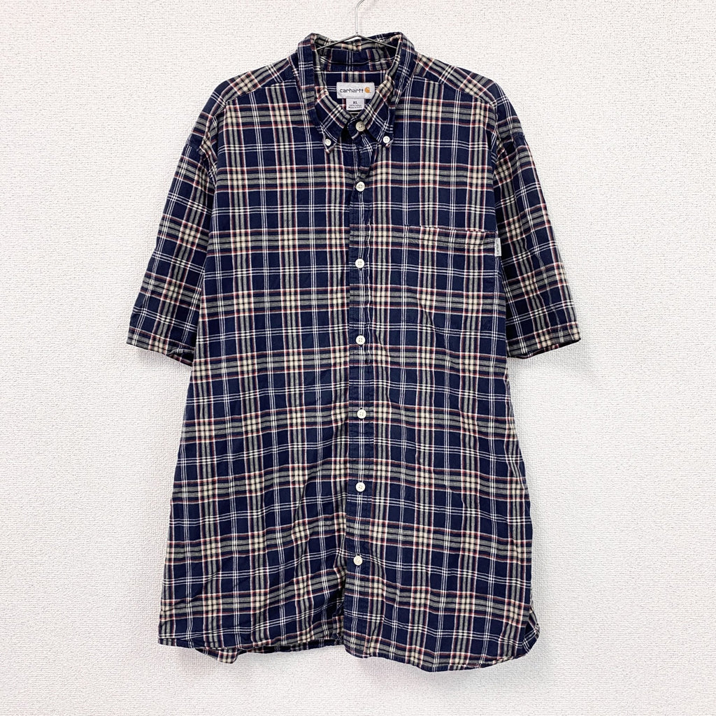 Carhartt　カーハート　半袖ボタンダウンシャツ　チェック柄　紺　ネイビー　XLサイズ