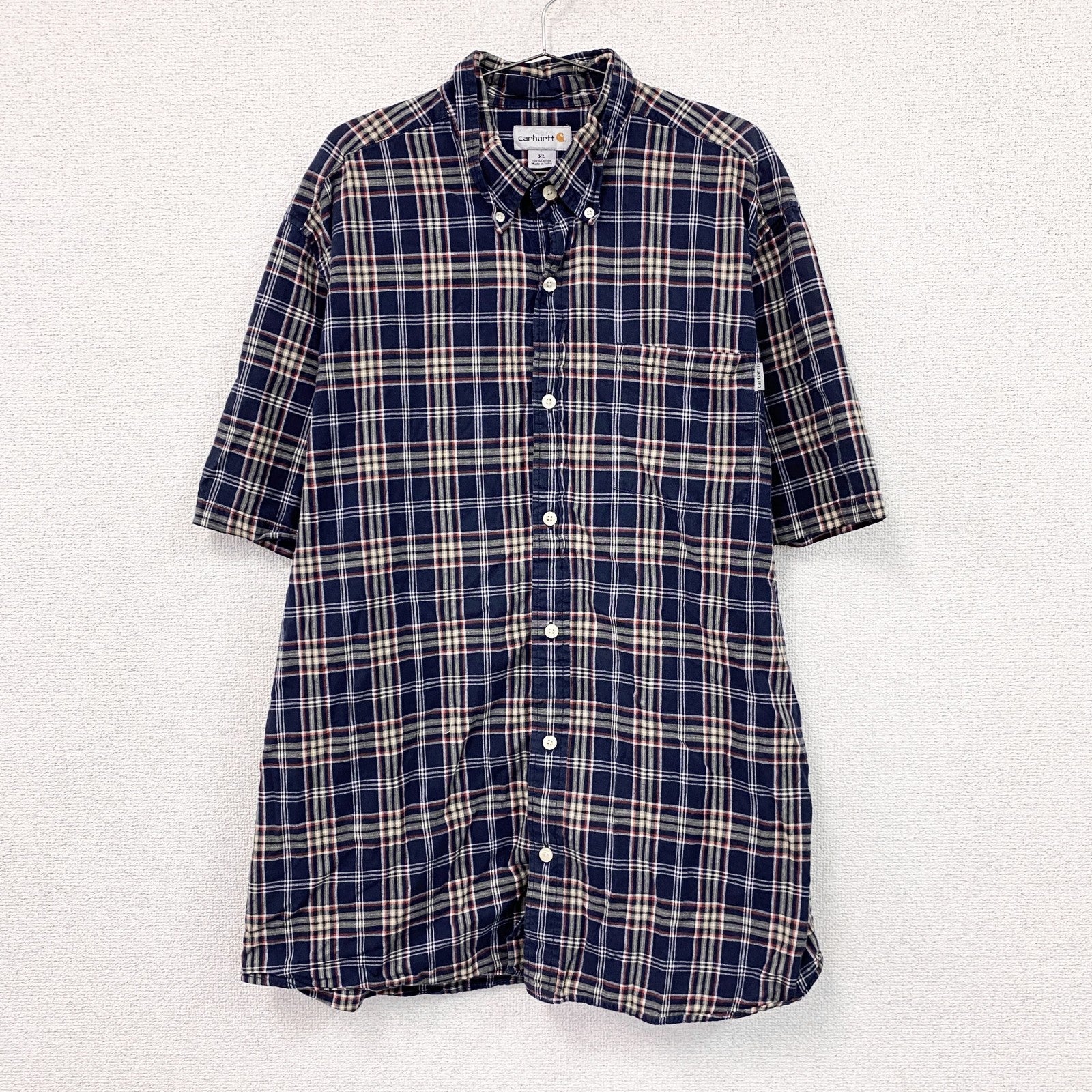 Carhartt　カーハート　半袖ボタンダウンシャツ　チェック柄　紺　ネイビー　XLサイズ