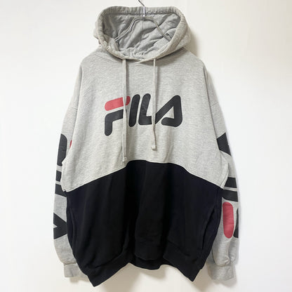 FILA　フィラ　スウェットパーカー/フーディー　デカロゴ　スポーツミックス　ビッグシルエット　グレー　ブラック　1XＬサイズ